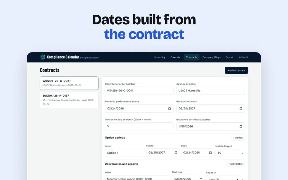 Dates built from the contract