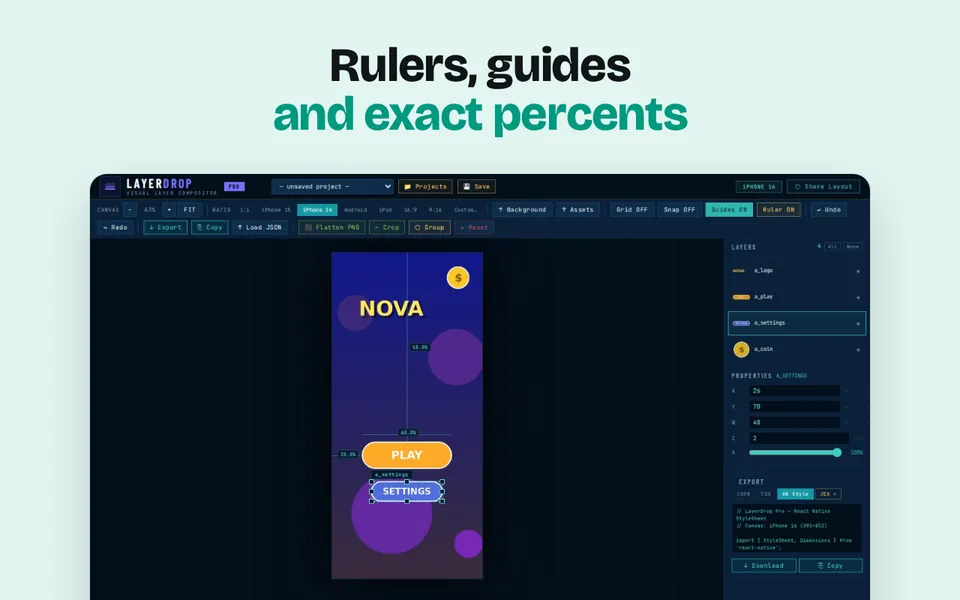 Rulers, guides and exact percents