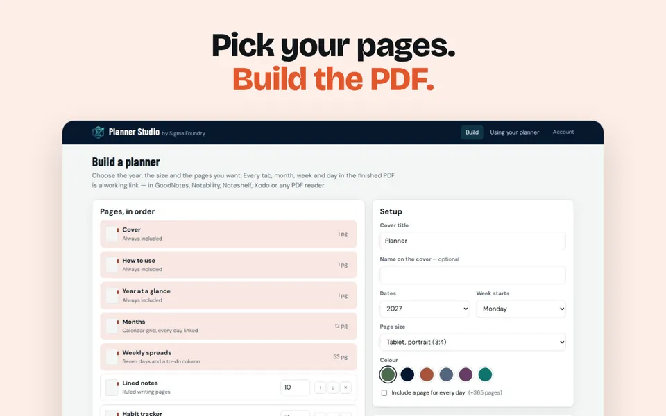 Pick your pages. Build the PDF.