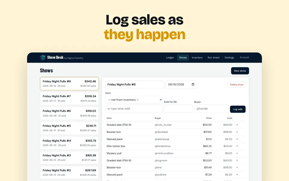 Log sales as they happen